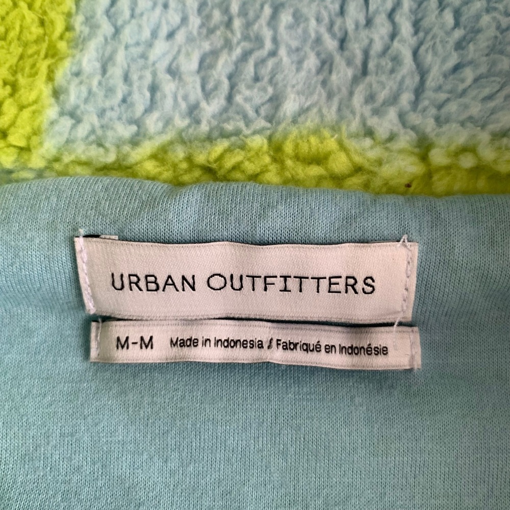 Urban Outfitters Full Zip Fleece Jacket Womens M Sherpa Cropped Blue Green Cozy - Picture 3 of 9